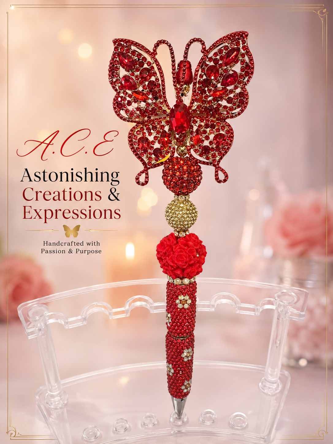 Red Butterfly Beaded Pen