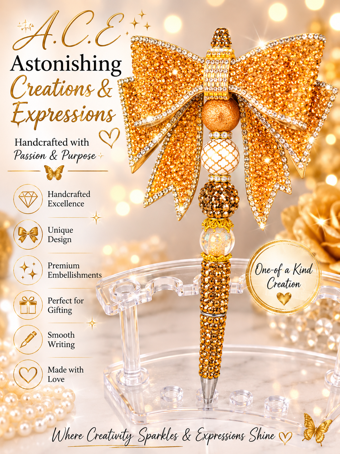 Golden Glam Bow Pen